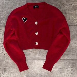 Cider Red Cardigan with Heart Accent perfect for Valentine’s Day!❤️